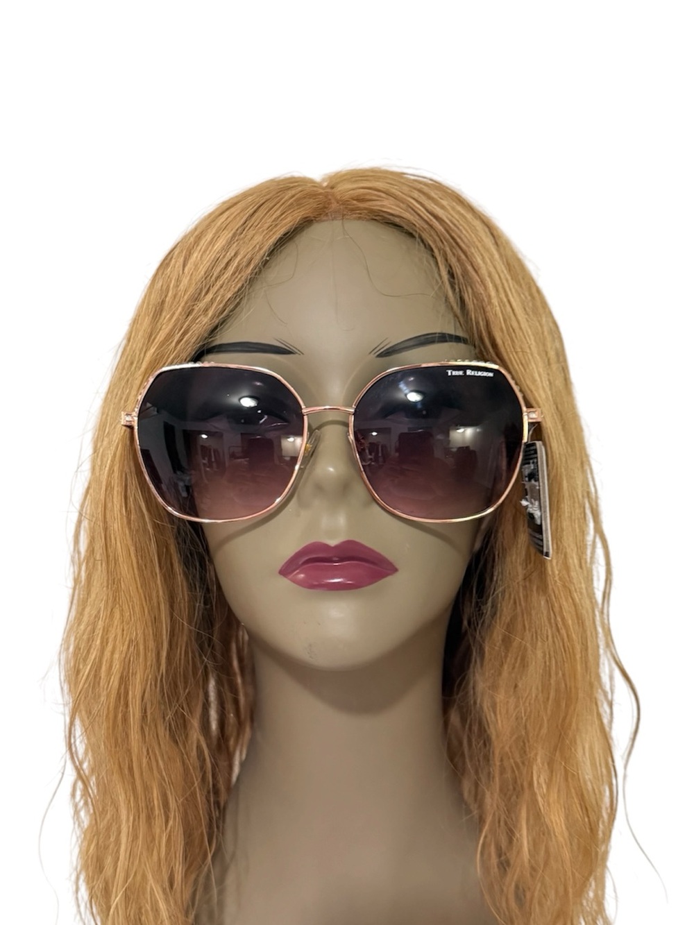 True Religion Rose Gold Frame Sunglasses with Pink Gradient Lenses